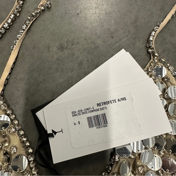 Retrofete AIRALYSE Embellished Sequin Disc Nude Mini Dress Crystals $998 - Picture 6 of 7